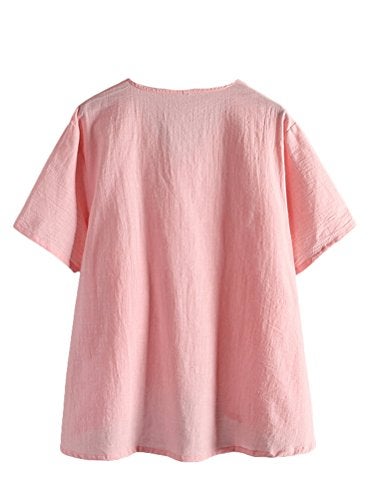Minibee Women's Linen Retro Chinese Frog Button Tops Blouse Pink 2XL - Image 5