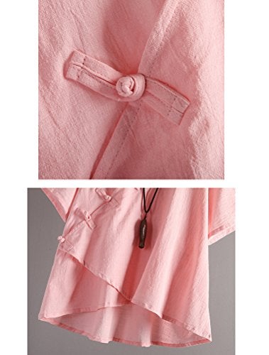 Minibee Women's Linen Retro Chinese Frog Button Tops Blouse Pink 2XL - Image 4