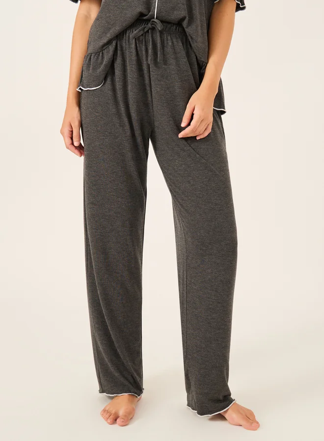 Styli Solid Ruffled Short Sleeve Top and Pyjama Set