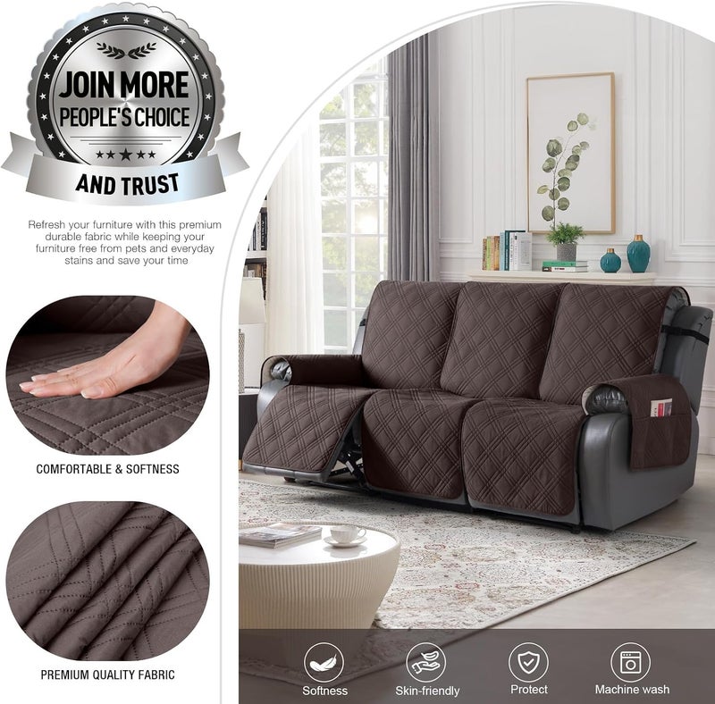 TAOCOCO 100% Waterproof Recliner Sofa Cover - Non Slip Couch Cover for 3 Seat Reclining Sofa, Chocolate - Image 2