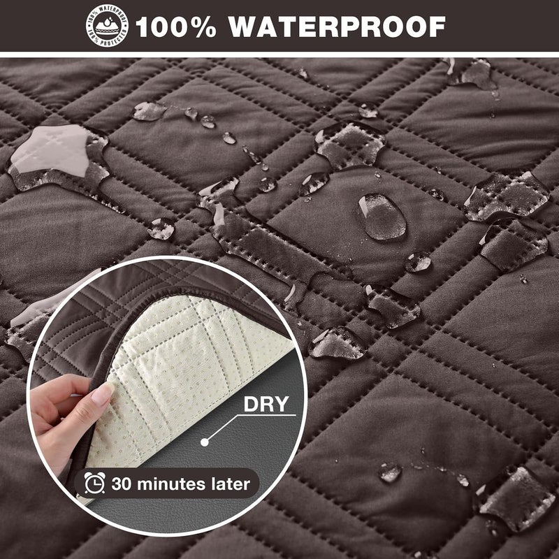 TAOCOCO 100% Waterproof Recliner Sofa Cover - Non Slip Couch Cover for 3 Seat Reclining Sofa, Chocolate - Image 3