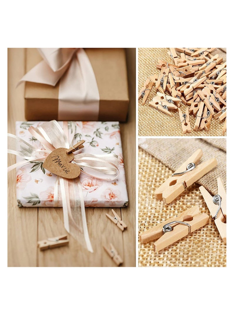 Zikra Mini Clothespins, Mini ClothesPins for Photo Natural Wooden Small Picture Clips for Crafts 1 Inch 300 PCS Tiny Pegs with Jute Twine String Decorative Wood Clips for Wall Hanging Pictures - Image 2