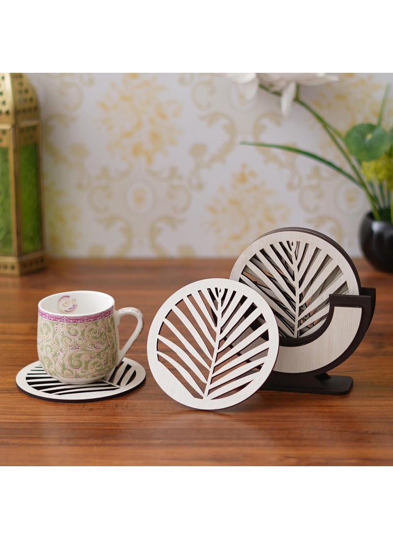 Webelkart Webelkart Premium Coaster Natural Printed Handmade Round Wooden Tea Coasters with Stand Tea/Coffee Coasters Wooden Tea Coasters (Designs-2)  - Image 2
