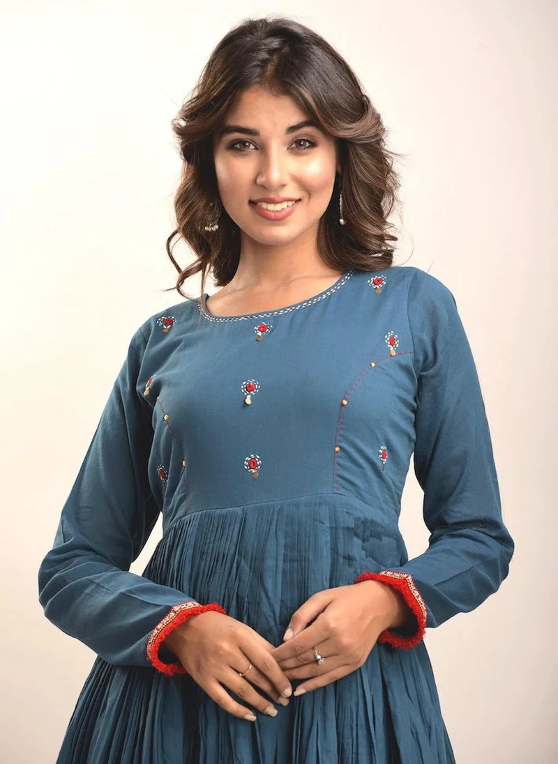 ZERESOUQ Embroidered Teal Dress