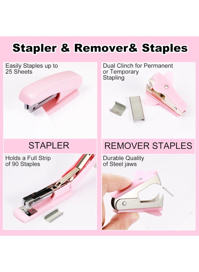 Office Stationery Set Desk Organizers and Accessories 10Pcs Set with 360-Degree Rotating Pen Holder, Tape Dispenser, Stapler, Staple Remover,  Staples, Tape, Clips Set, Ruler, Scissor, Pen - Image 3