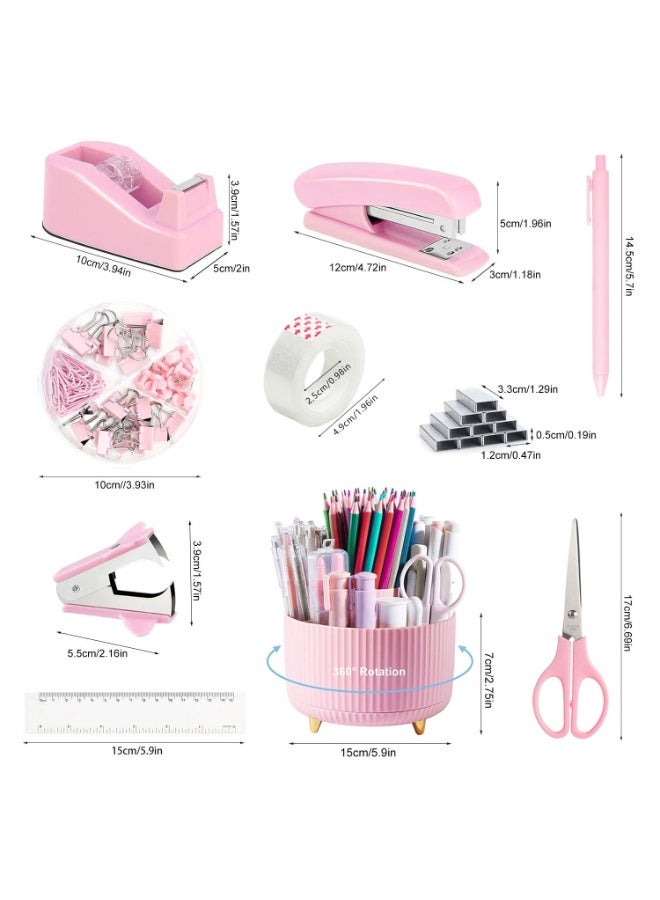 Office Stationery Set Desk Organizers and Accessories 10Pcs Set with 360-Degree Rotating Pen Holder, Tape Dispenser, Stapler, Staple Remover,  Staples, Tape, Clips Set, Ruler, Scissor, Pen - Image 1