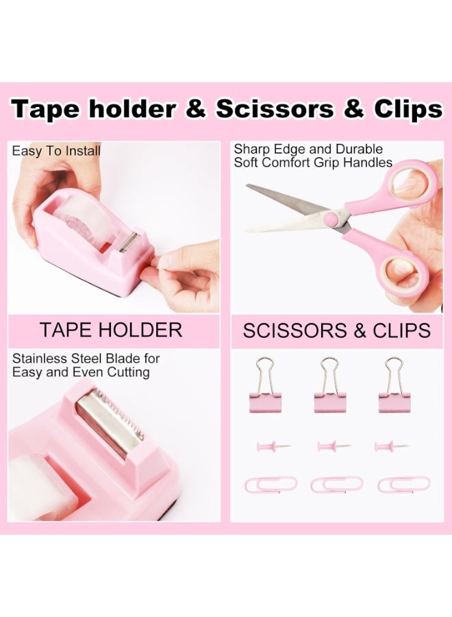 Office Stationery Set Desk Organizers and Accessories 10Pcs Set with 360-Degree Rotating Pen Holder, Tape Dispenser, Stapler, Staple Remover,  Staples, Tape, Clips Set, Ruler, Scissor, Pen - Image 4