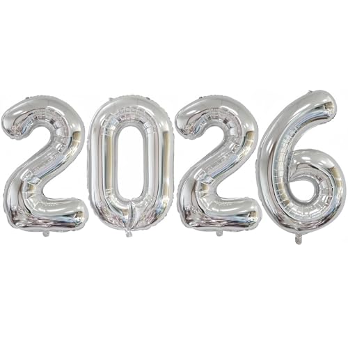 BBPOOL Silver 2026 Balloons 40 Inch 2026 Number Balloon Foil New Year Balloon Numbers for New Years Eve Party Graduation Party Decoration - Image 1
