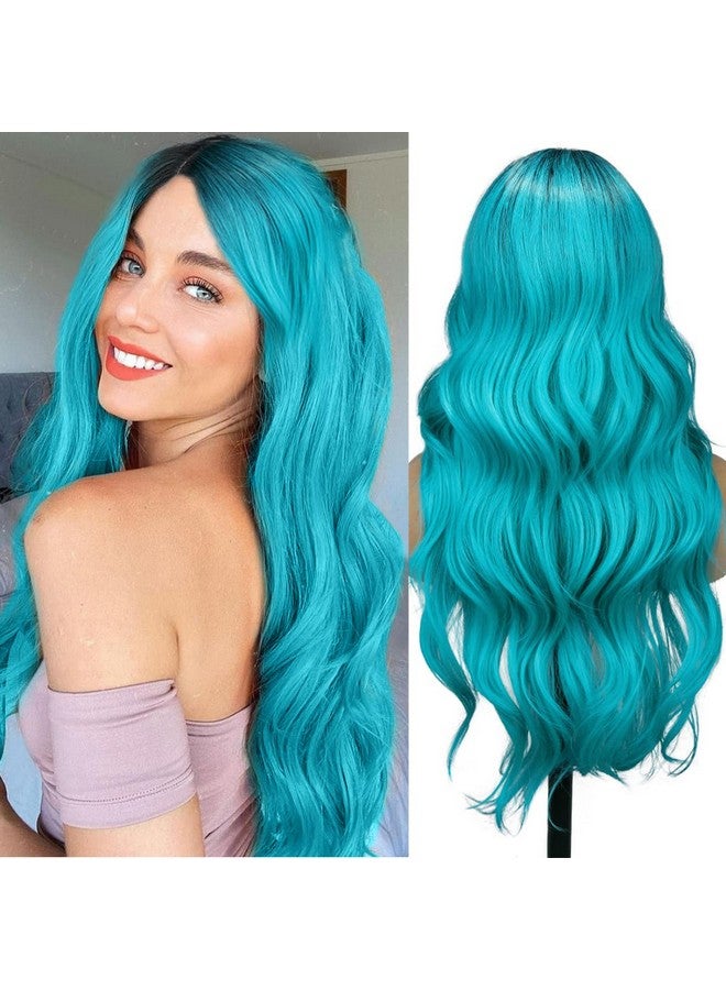 فانسي هير أومبير شعر مستعار مزرق الضوء الأزرق الباروكات طويل مجعد متموج الشعر المستعار 2 نغمات الجذور الداكنة الاصطناعية البط البري اليومية حفلة تأثيري الباروكات للنساء - Image 1