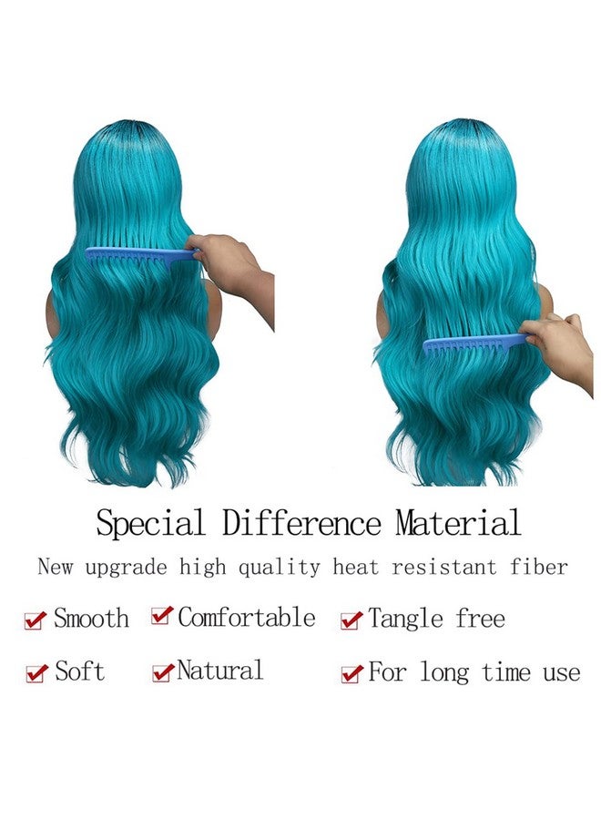 فانسي هير أومبير شعر مستعار مزرق الضوء الأزرق الباروكات طويل مجعد متموج الشعر المستعار 2 نغمات الجذور الداكنة الاصطناعية البط البري اليومية حفلة تأثيري الباروكات للنساء - Image 3