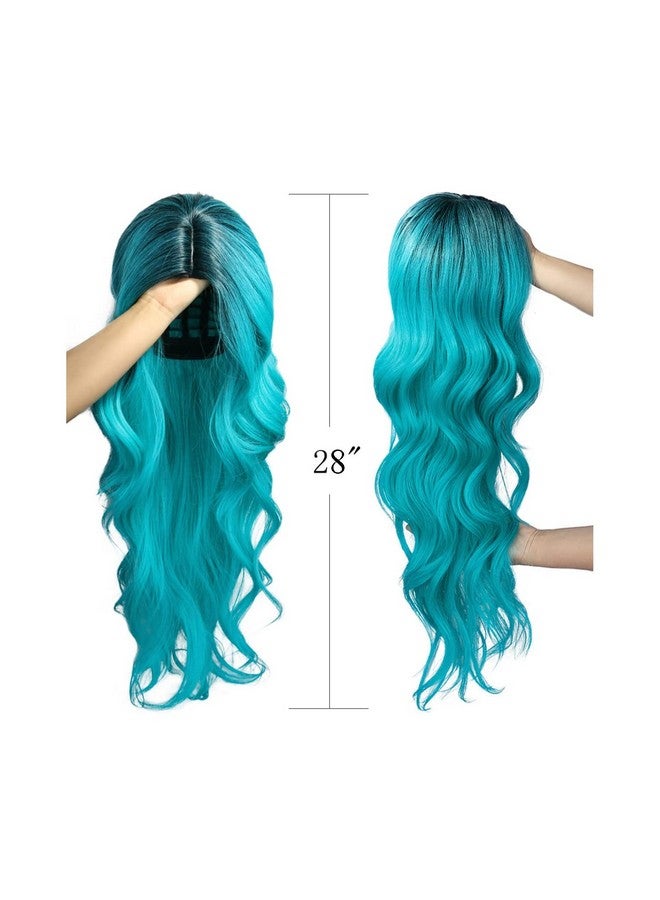فانسي هير أومبير شعر مستعار مزرق الضوء الأزرق الباروكات طويل مجعد متموج الشعر المستعار 2 نغمات الجذور الداكنة الاصطناعية البط البري اليومية حفلة تأثيري الباروكات للنساء - Image 4