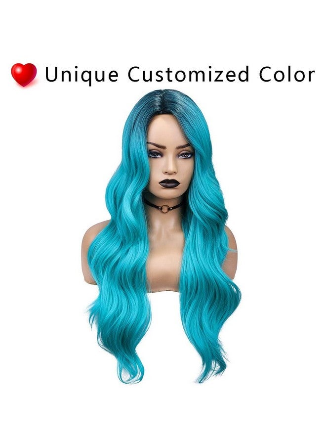 فانسي هير أومبير شعر مستعار مزرق الضوء الأزرق الباروكات طويل مجعد متموج الشعر المستعار 2 نغمات الجذور الداكنة الاصطناعية البط البري اليومية حفلة تأثيري الباروكات للنساء - Image 2