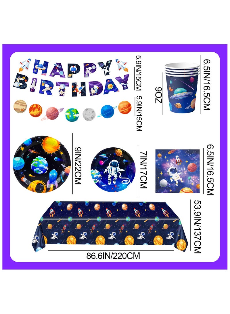 FRUITFUL PARTY Space Theme Disposable Tableware for 24 Guests, 177pcs Outer Space Birthday Party Decorations Space Party Plates Napkins Tablecloth Banner Garland - Image 3