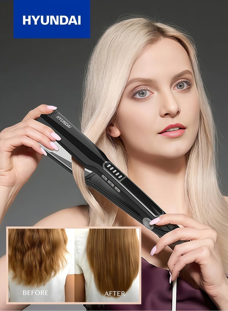 HYUNDAI Professional 2-in-1 Hair Straightener and Curler, Ceramic Flat Iron with Adjustable Temperature 140-230°C, Fast Heating, Portable for Travel, Frizz Control & Negative Ion Technology for Shiny Hair - Image 1