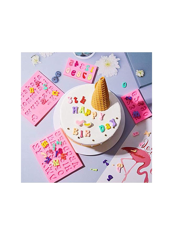 S-TOP Letters Molds and Numbers Molds, Silicone Fondant Mold Chocolate Molds, Lowercase Uppercase 0-9 Number Handmade Soap Moulds Ice Cube Tray Silicone Mold for Baking Desserts (Pink, 4 Pieces) - Image 3