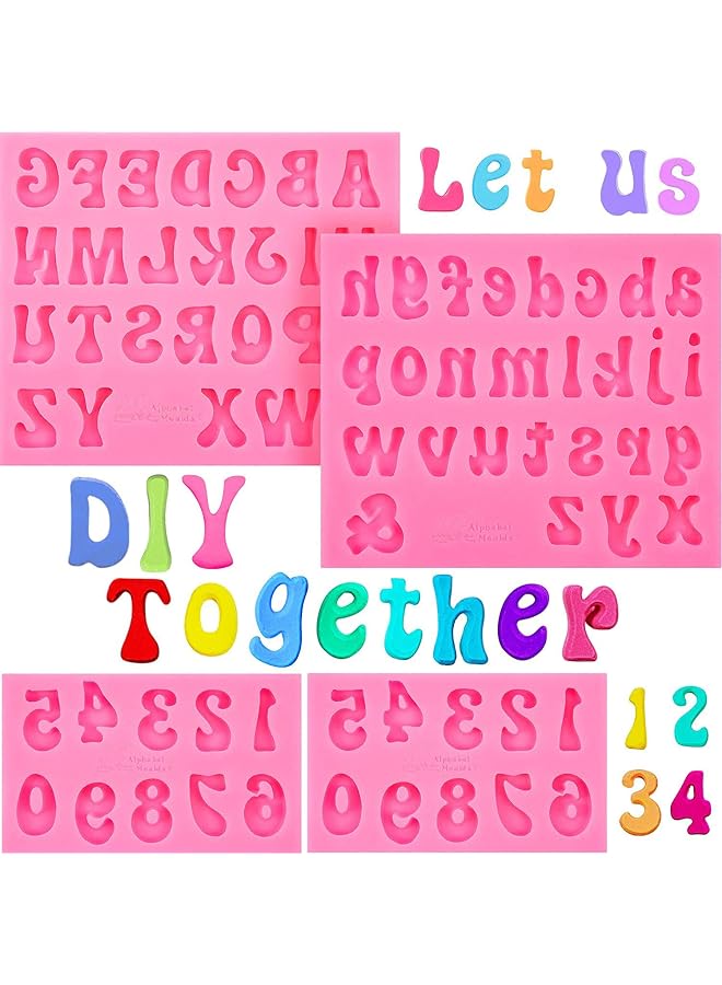 S-TOP Letters Molds and Numbers Molds, Silicone Fondant Mold Chocolate Molds, Lowercase Uppercase 0-9 Number Handmade Soap Moulds Ice Cube Tray Silicone Mold for Baking Desserts (Pink, 4 Pieces) - Image 1