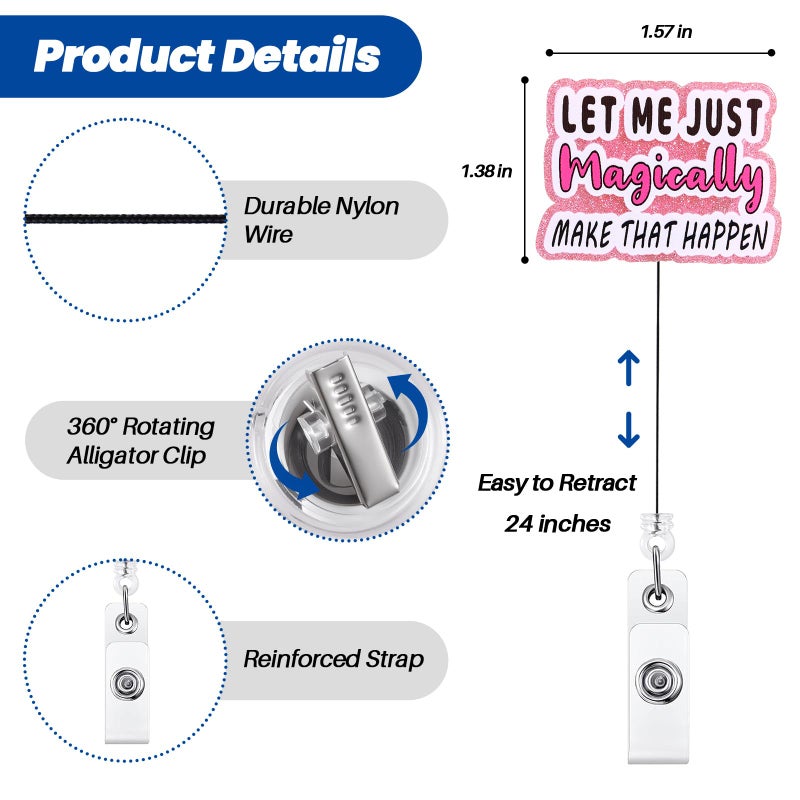 BEZTN Let Me Just Magically Make That Happen Funny Badge Reel  Pink Retractable Id Card Badge Holder  Name Tag Work Badge Clip For Rn Lpn Cna Ma Er Night Shift Nurse Nursing Student Doctor  Nurse Gifts - Image 4