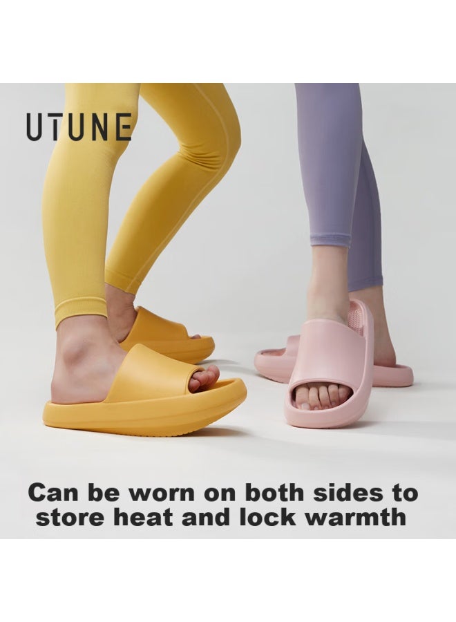 Utune Women's Platform Slippers, Thick Sole, Non-slip, Indoor Stretching, High Front Low Back, Couple Slippers For Summer, Yellow, Size 37-38 - Image 1