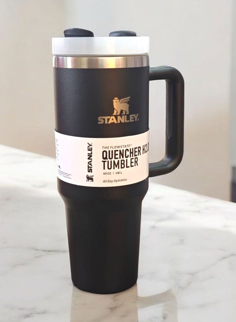 Stanley Mug with Straw and Handle, Insulated Mug with Lid Travel Mug Stainless Steel Coffee Mug for Hot Iced Drinks, Travel Mug with Handle Black  - Image 1