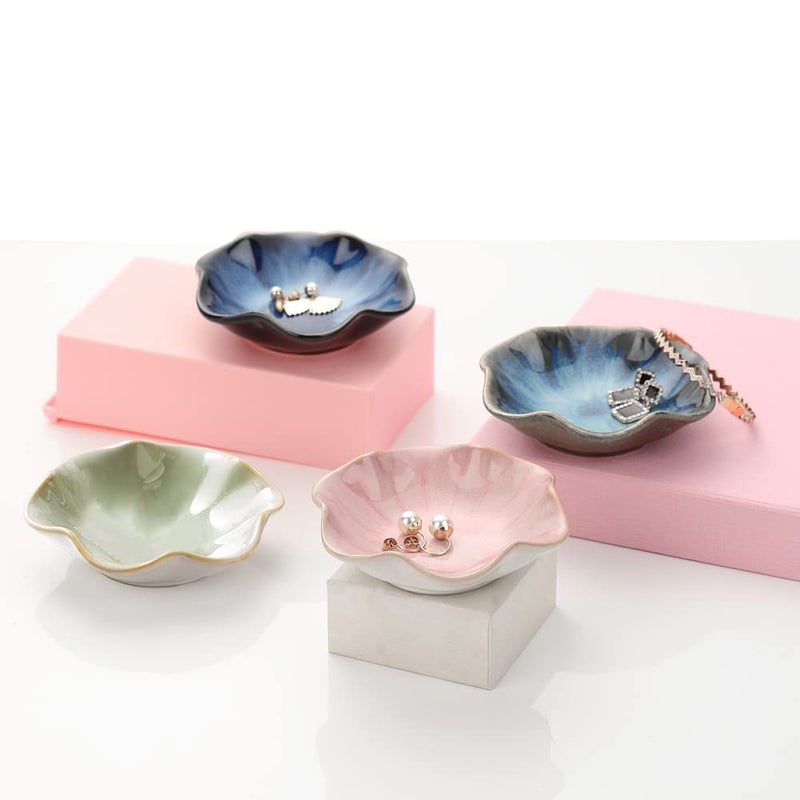 Binoster Ceramic jewelry dish,leaf tray key tray,small ring dish holder Plate trinket catchall nightstand decor for entryway table room Green - Image 4