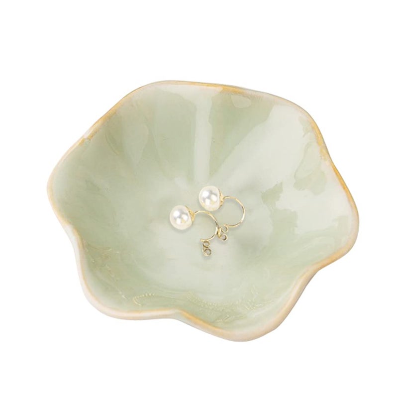 Binoster Ceramic jewelry dish,leaf tray key tray,small ring dish holder Plate trinket catchall nightstand decor for entryway table room Green - Image 1