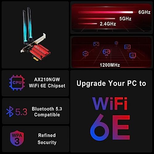 OKN WiFi 6E AX210 WiFi Card，PCIe WiFi Wireless Network Card with Bluetooth 5.3，AX5400 Tri-Band PC Wireless Card，Supports OFDMA & MU-MIMO, Ultra-Low Latency, WPA3, Low-Profile Bracket, Windows 10/11 - Image 2
