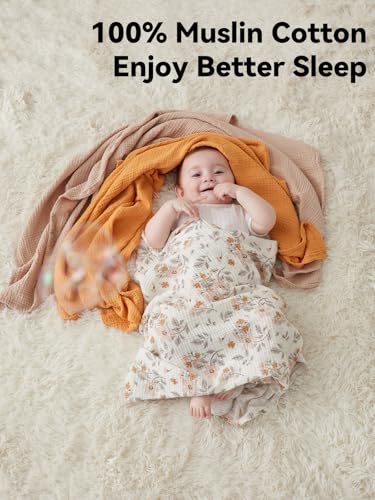 TILLYOU 3 Pack Muslin Swaddles for Newborns Baby Blankets for Girls Boys Cotton Swaddle Blankets 40X40 Yellow Flower - Image 3