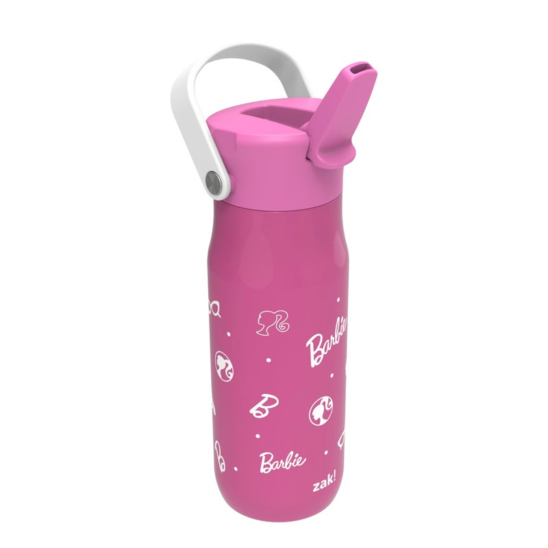 Zak Designs Barbie Harmony Water Bottle for Travel or At Home, 20oz Stainless Steel is Leak-Proof When Closed and Vacuum Insulated with Straw Lid and Carry Handle (Pink) - Image 1