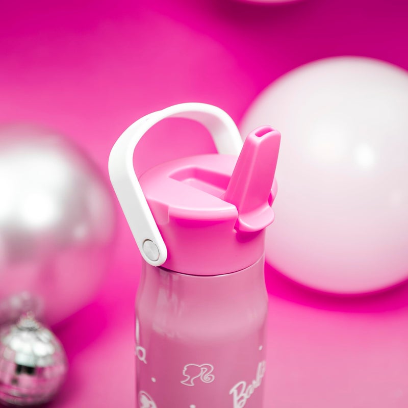 Zak Designs Barbie Harmony Water Bottle for Travel or At Home, 20oz Stainless Steel is Leak-Proof When Closed and Vacuum Insulated with Straw Lid and Carry Handle (Pink) - Image 2