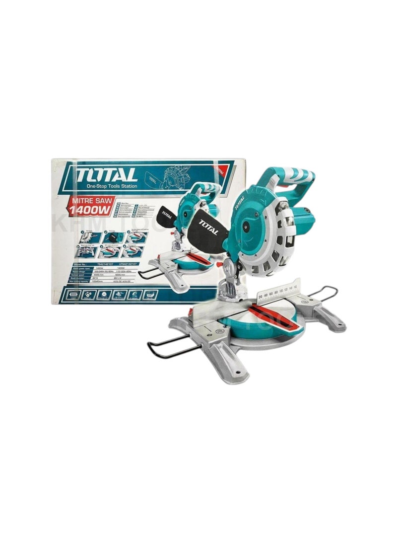 TOTAL 1400W Mitre Saw 210mm 8-1/4 Inch Wood Cutting Saw with 5000RPM, 45° Mitre & Bevel Cutting, TCT Blade Included - Image 3