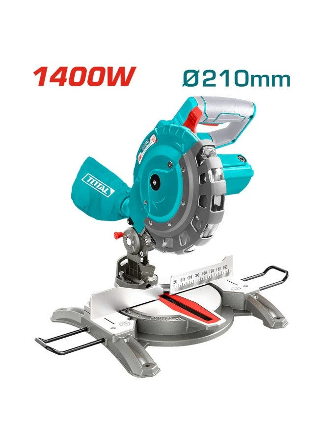 TOTAL 1400W Mitre Saw 210mm 8-1/4 Inch Wood Cutting Saw with 5000RPM, 45° Mitre & Bevel Cutting, TCT Blade Included - Image 2