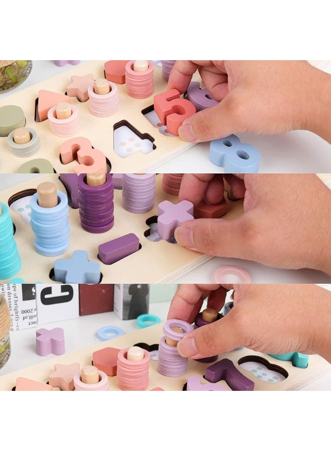 QZMTOY Counting Shape Stacker,Montessori Toys for Toddlers,Wooden Number Puzzle,Shape Sorting Stacking Activities for Kids Preschool Math Learning Toy - Image 3