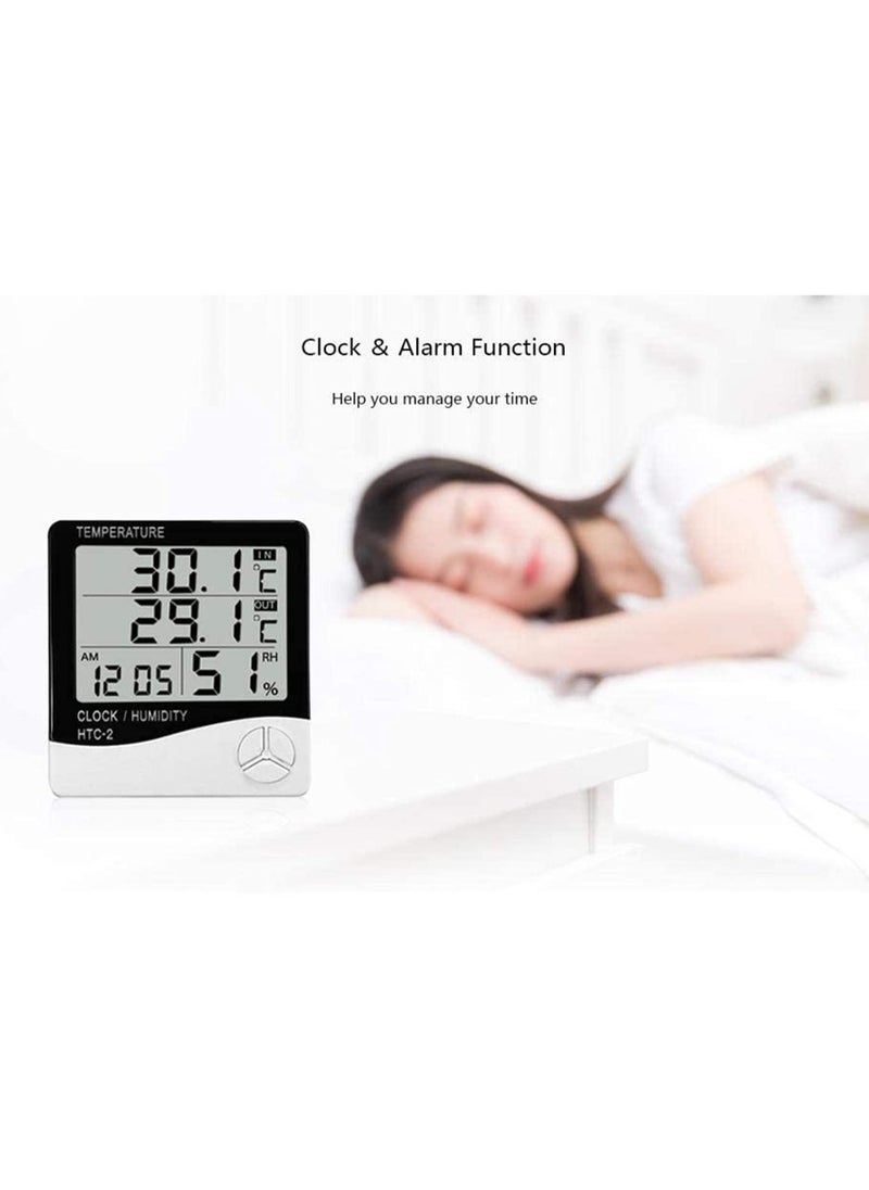Generic - HTC-2 Digital Thermometer Hygrometer Indoor Temperature and Humidity Monitor with LCD Display Weather Station Clock for Home Room Office Accurate Electronic Temperature Humidity Gauge - Image 1