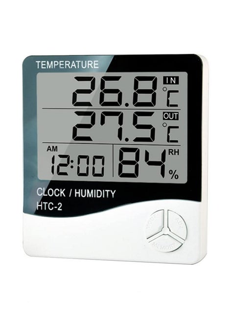 HTC-2 Digital Thermometer Hygrometer Indoor Temperature and Humidity Monitor with LCD Display Weather Station Clock for Home Room Office Accurate Electronic Temperature Humidity Gauge