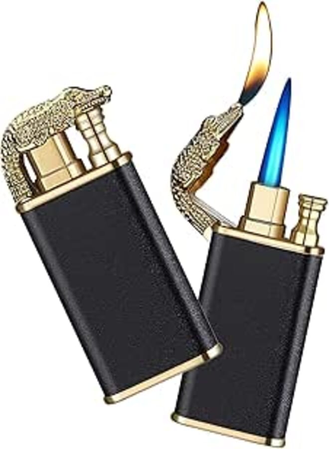 P PIPITA Refillable Torch Lighter, Magic Dual Flame Crocodile Lighter, Dual Flame Lighter, Creative Windproof Crocodile Gas Lighter, Cool Dual Jet Flame Butane Lighter,Gift for Men (No Gas) (Black)