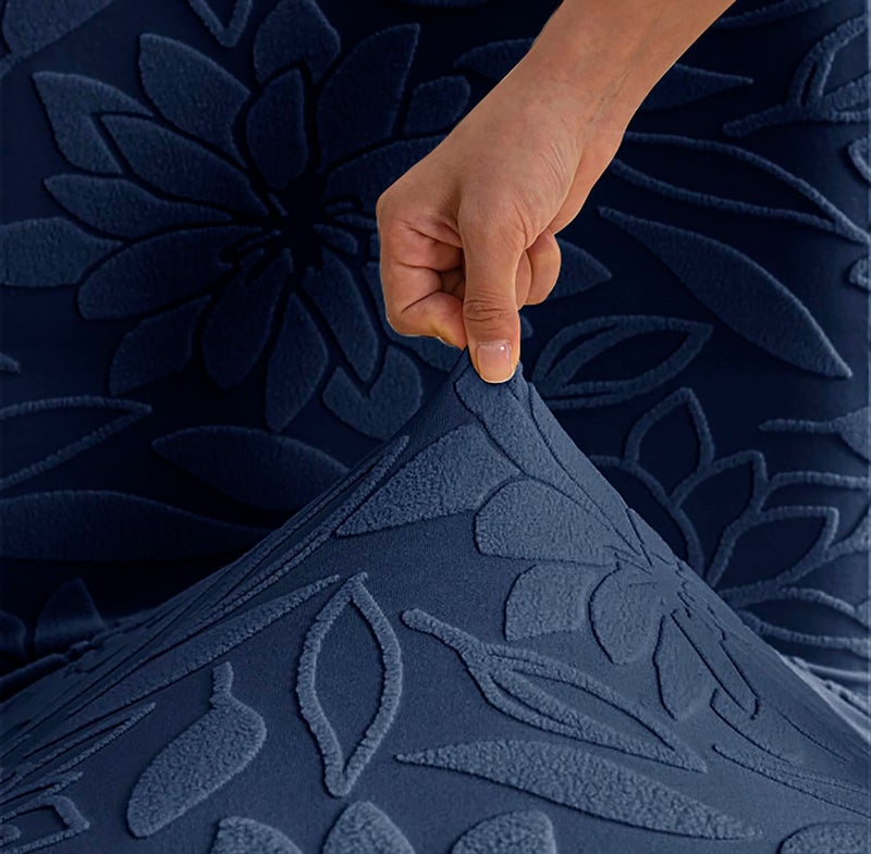 House of Quirk Stretchy Universal Camellia Jacquard Waterproof Chair Cover Removable & Washable Short Dining Chair Cover Protector Seat Slipcover (Dark Blue,Pack of 1) - Image 5