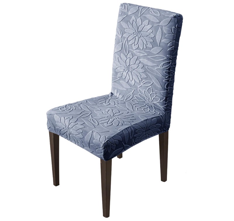 House of Quirk Stretchy Universal Camellia Jacquard Waterproof Chair Cover Removable & Washable Short Dining Chair Cover Protector Seat Slipcover (Dark Blue,Pack of 1) - Image 1