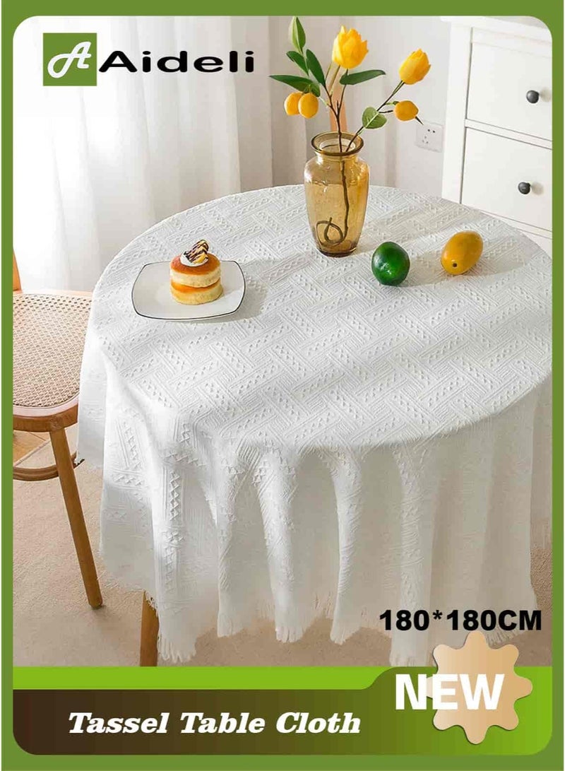 Aideli 180×180 cm Cotton Linen Tablecloth with Tassel, Square Dust-Proof Heat-Insulation Table Cover for Dining Room Kitchen Home Decoration - Image 1