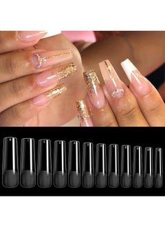 AORAEM Aoream Long Square Nail Tips 240Pcs Clear Soft Gel False Nails Half Matte Full Cover Press On Nails 12 Sizes Coffin Nail Tips For Acrylic Nails Professional Salon For Home Diy  - Image 1