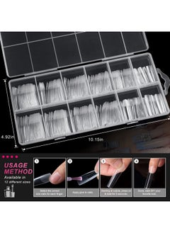 AORAEM Aoream Long Square Nail Tips 240Pcs Clear Soft Gel False Nails Half Matte Full Cover Press On Nails 12 Sizes Coffin Nail Tips For Acrylic Nails Professional Salon For Home Diy  - Image 2
