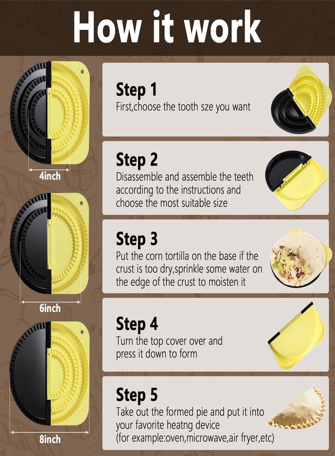 Amader 3-in-1 Tortilla Sealer, Quesadilla Maker for 4"+6"+8"Wraps Leak-proof Shark Tooth Design, Adjustable Tortilla for Burritos, Pancakes, Dumplings,Dishwasher Safe (Yellow) - Image 3