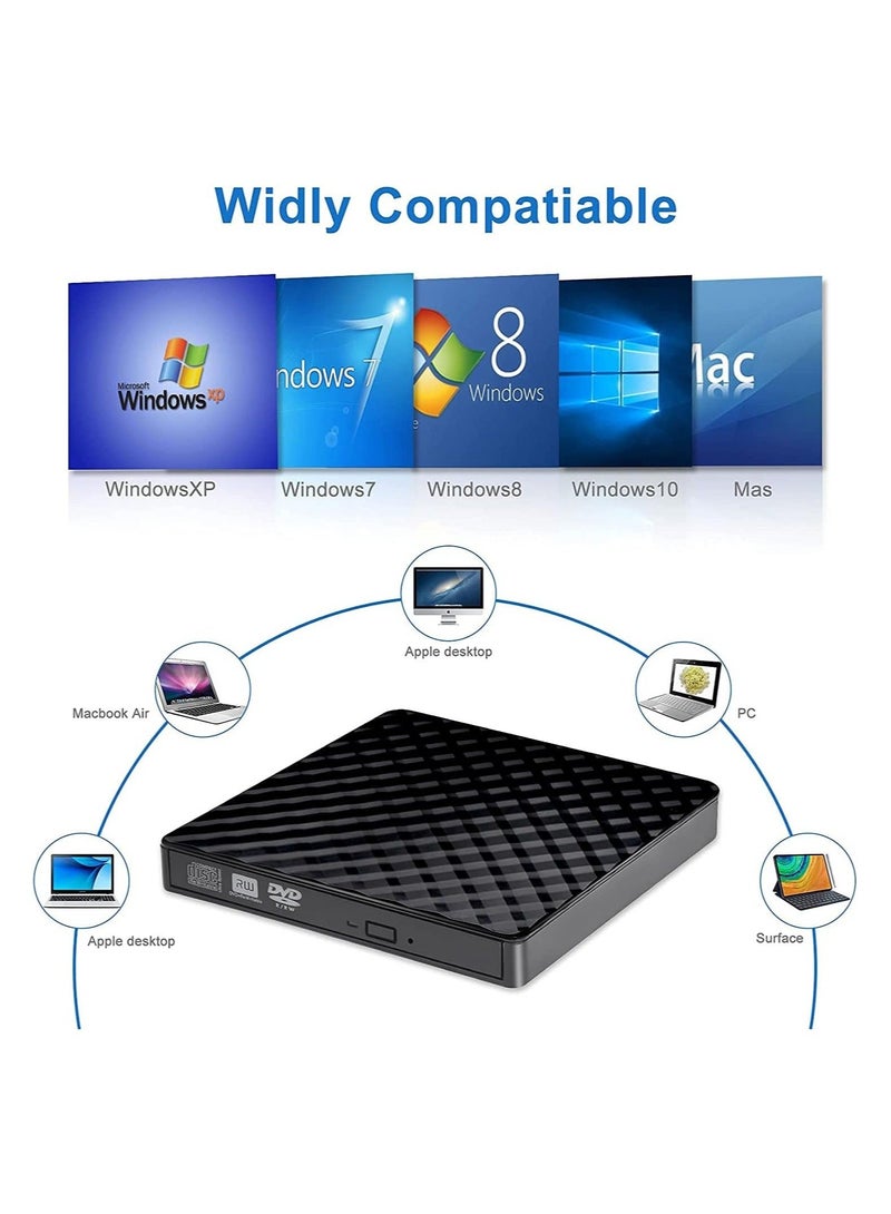 Captaintech External CD DVD Drive, Portable Slim CD DVD +/-RW Drive Player Burner Writer Reader Rewriter, Optical DVD Drive for Laptop, Desktop, Mac, Macbook, OS/Windows/Linux - Image 4