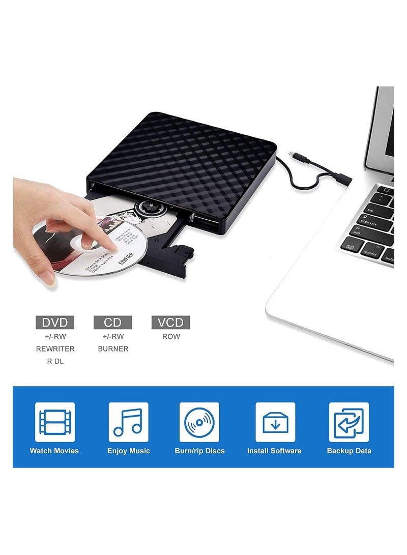 Captaintech External CD DVD Drive, Portable Slim CD DVD +/-RW Drive Player Burner Writer Reader Rewriter, Optical DVD Drive for Laptop, Desktop, Mac, Macbook, OS/Windows/Linux - Image 2
