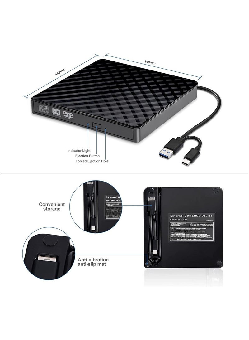 Captaintech External CD DVD Drive, Portable Slim CD DVD +/-RW Drive Player Burner Writer Reader Rewriter, Optical DVD Drive for Laptop, Desktop, Mac, Macbook, OS/Windows/Linux - Image 3