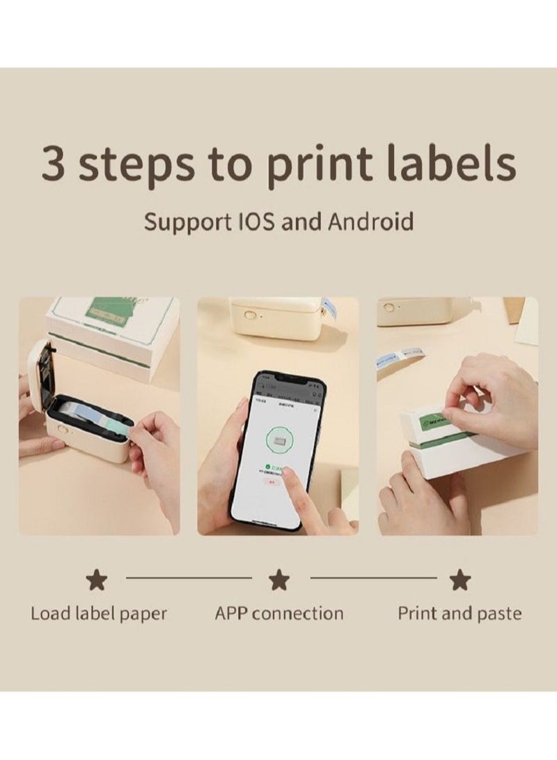 طابعة ملصقات حرارية صغيرة الحجم للجيب مع اتصال BT، تصميم الكل في واحد، دعم مستمر وملصقات الفجوة، قاطع مدمج لبطاقات الأسعار، والمشروعات اليدوية، والمجلات، وأدوات الدراسة والملصقات - Image 2