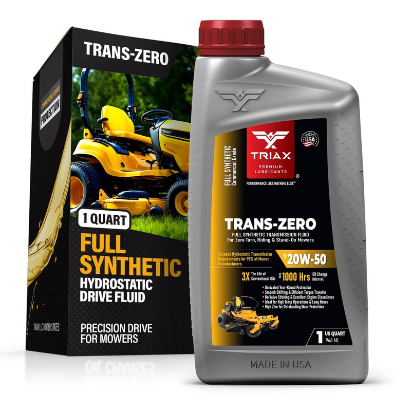 زيت TRIAX Trans Zero 20W-50 الاصطناعي الكامل لناقل الحركة الهيدروستاتيكي للجزازات الدوارة والجزازات الركوبية والجرارات (1 كوارت/0.946 لتر) - Image 1