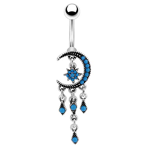 COCHARM Moon Dangle Belly Button Rings for Women 14g Belly Rings Dangling Cute Nave Rings Boho Belly Navel Piercing Jewelry - Image 5