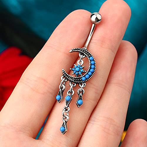 COCHARM Moon Dangle Belly Button Rings for Women 14g Belly Rings Dangling Cute Nave Rings Boho Belly Navel Piercing Jewelry - Image 3