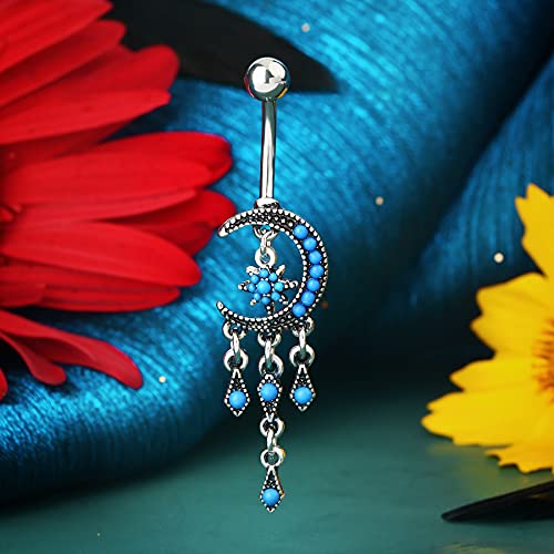 COCHARM Moon Dangle Belly Button Rings for Women 14g Belly Rings Dangling Cute Nave Rings Boho Belly Navel Piercing Jewelry - Image 2