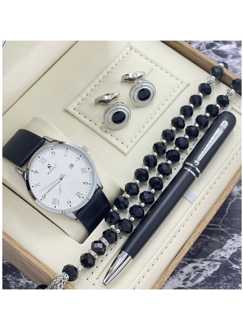 ووتش طقم ساعات رجالي مكون من ساعه وسبحه وكبك وقلم